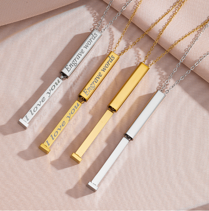 Stainless steel cube column pendant hidden engraved up and down pull-pull necklace accessories wholesale