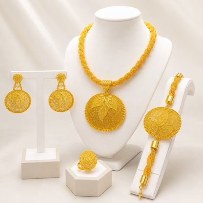 Luxury Ethiopian 24k Gold Color Twisted Necklace And Earrings Jewelry Sets For Women Dubai Indian Bridal Set Wedding