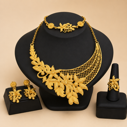 Luxury Ethiopian 24k Gold Color Twisted Necklace And Earrings Jewelry Sets For Women Dubai Indian Bridal Set Wedding