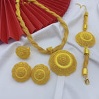 Luxury Ethiopian Round Necklace And Earrings Jewelry Sets For Women Dubai Indian Bridal 24k Gold Color Set Wedding Party Gifts