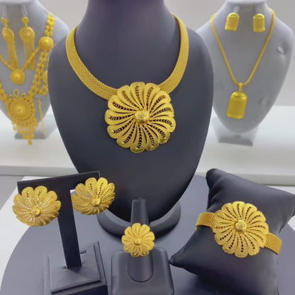Luxury Ethiopian Big Round Necklace And Earrings Jewelry Sets For Women Dubai Bridal 24k Gold Color Set Wedding Party Gifts